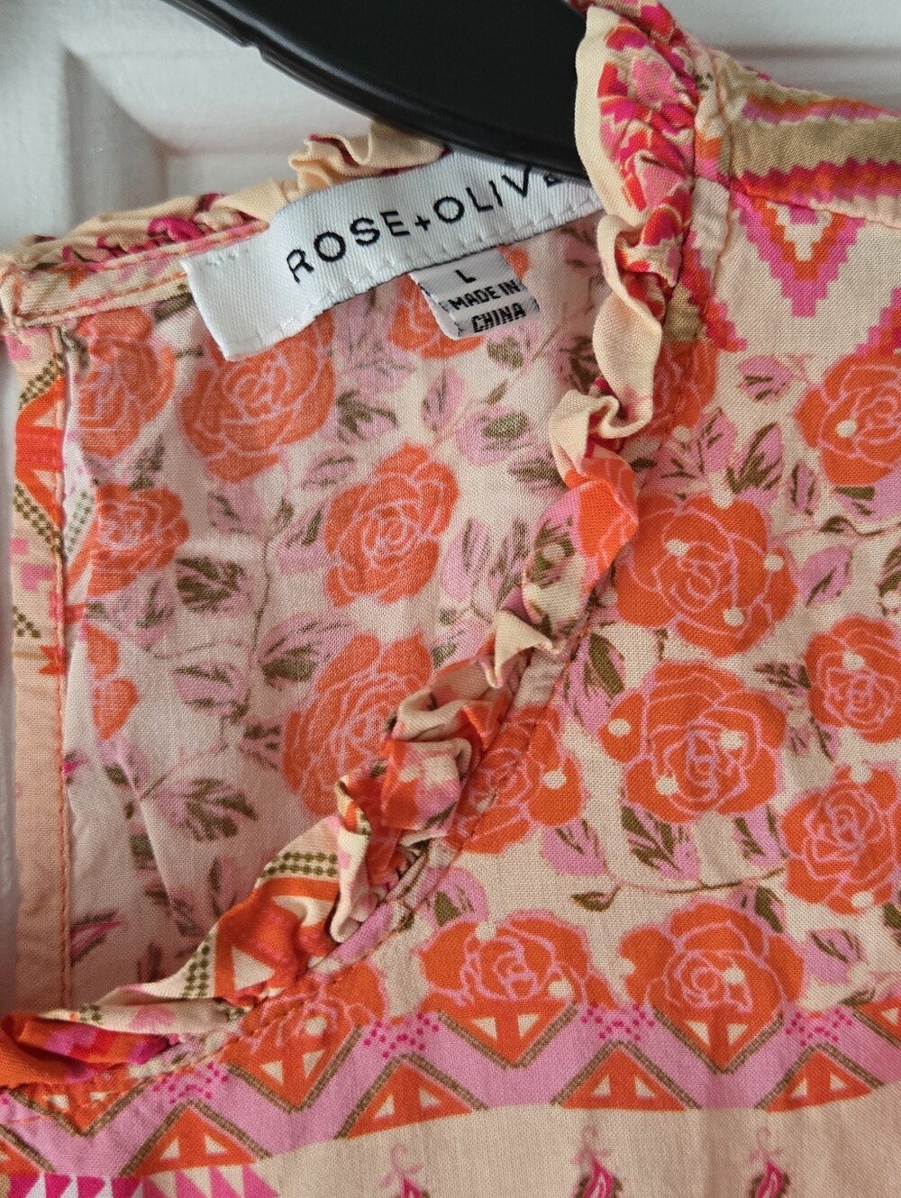 Rose & Olive Patchwork Ruffle Boho Top Size 12–14 - Picture 3 of 5